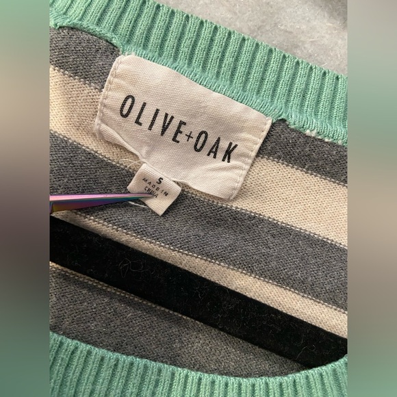 Olive & Oak Size S Striped Pullover Sweater Gray Cream Mint Ribbed Contrast - Picture 9 of 12